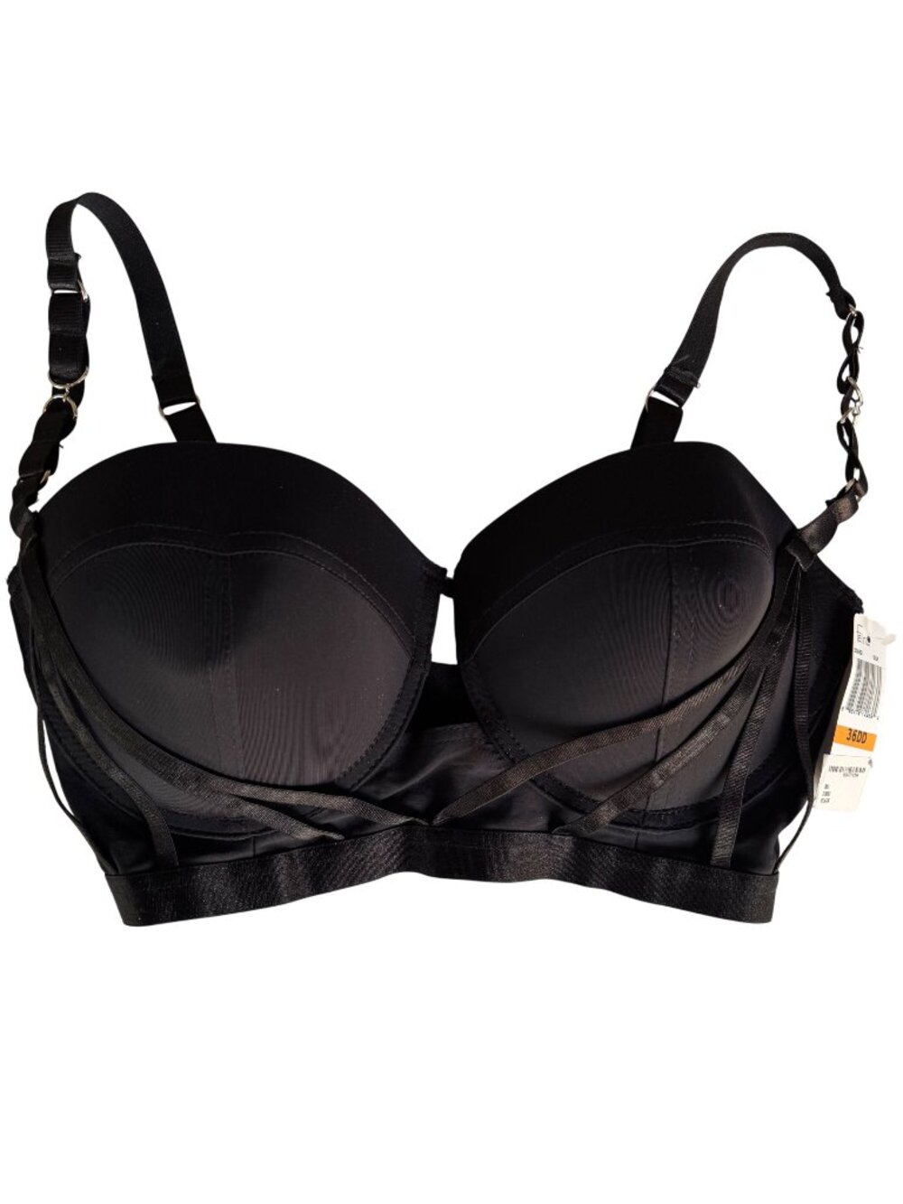 Black Sexy Strappy Padded Underwire Bra 36DD Nylon By Jezebel Lingerie New